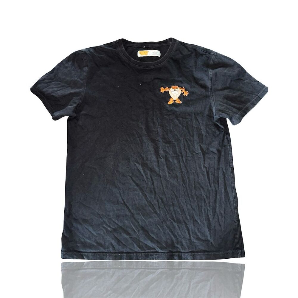 Vintage Looney Tunes Taz Embroidered T-Shirt Men's Large Black 90s Embroidered